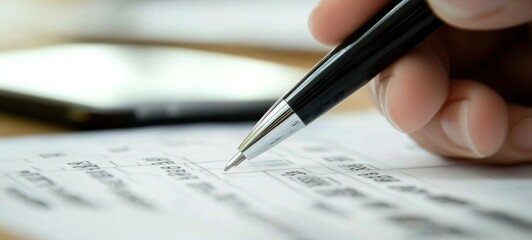 Close-up of a Hand Filling Out a Form with a Pen
