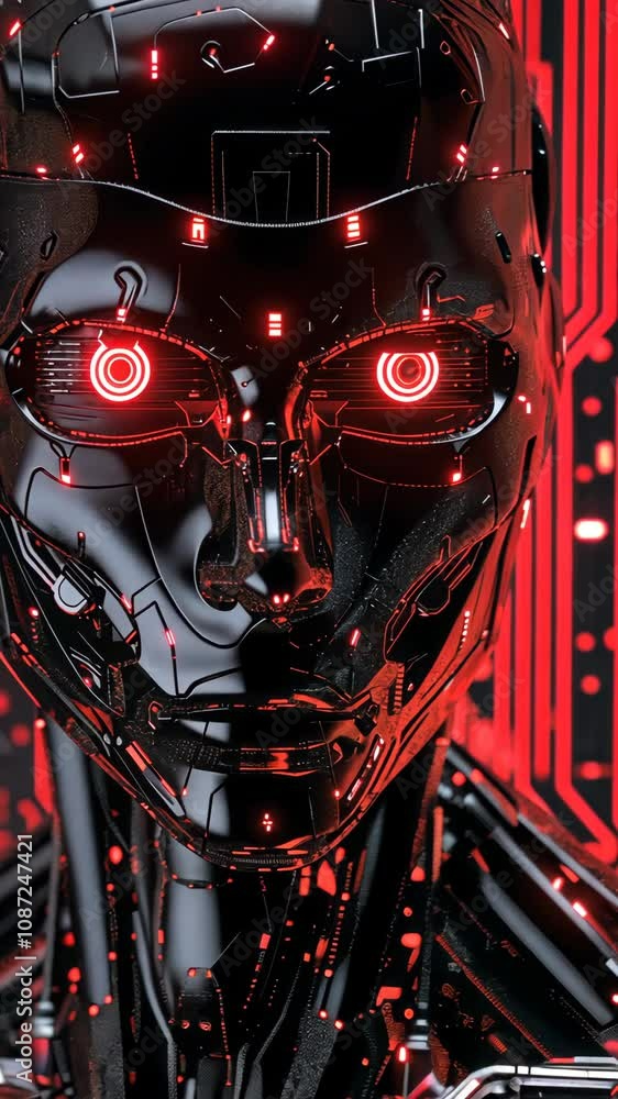 Poster futuristic android showcasing a spectrum of emotional expressions