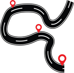 Road infographics. Winding road to success with pin pointers. Business journey way. Progress vector concept