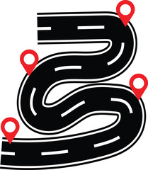 Road infographics. Winding road to success with pin pointers. Business journey way. Progress vector concept