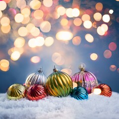 celebration background with shiny colorful beautiful ornaments and holiday lights