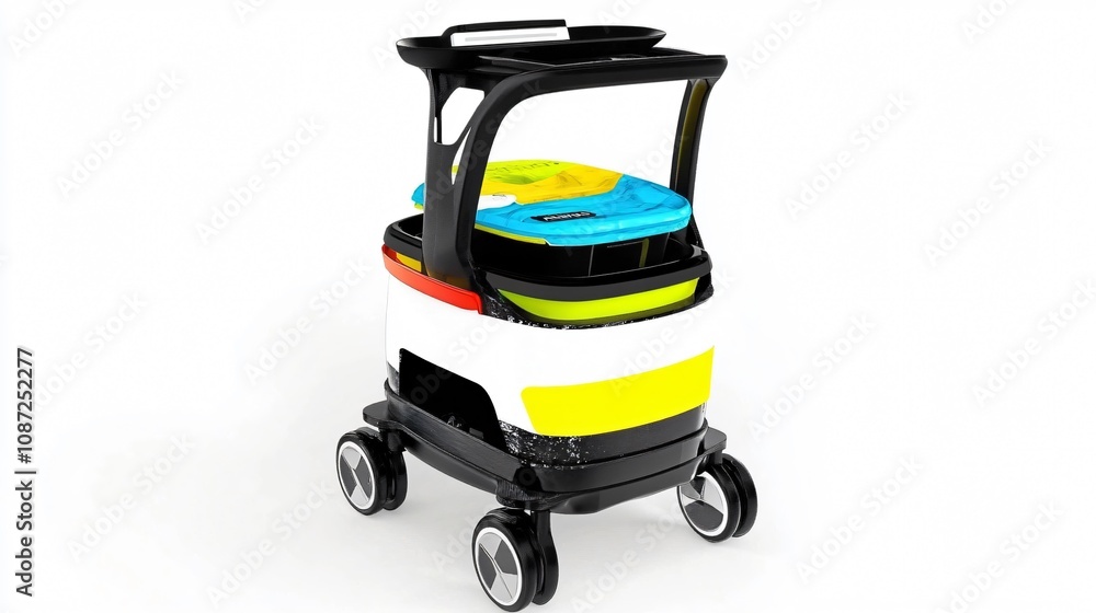 Poster modern autonomous delivery robot: streamlined design, advanced technology, and efficient logistics f