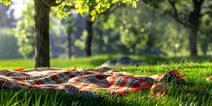 Picnic blanket spread on the grass, 4K Video