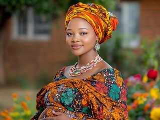 Fototapeta premium Heartwarming Scene of an African Pregnant Woman Embracing Motherhood in a Natural Setting with Joy and Anticipation