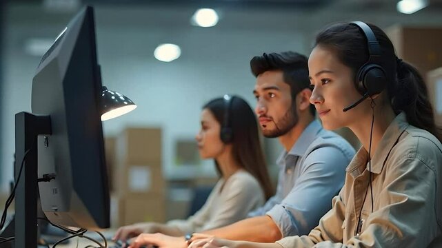 Focused Customer Support Team Working Late at Night in Modern Office