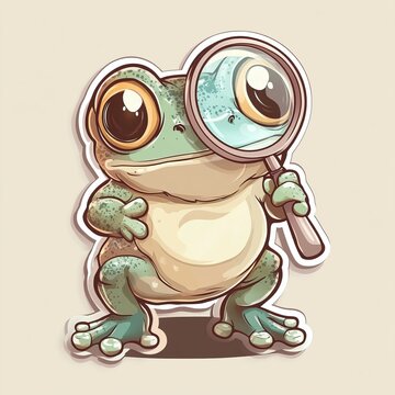 recommend clip art: Image of a funny cartoon frog holding a magnifying glass