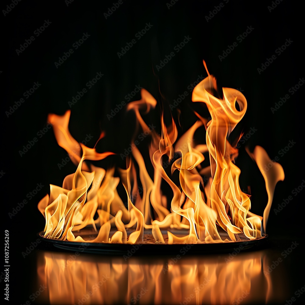 Poster a vivid display of flames dancing against a dark background, creating an intense and dynamic visual 