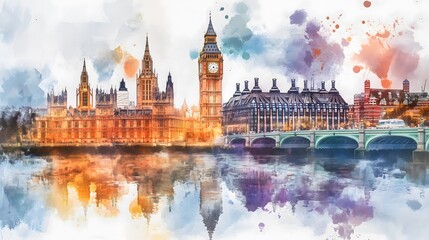 Obraz premium Watercolor Digital Art of Big Ben in London, England_2