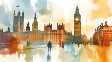 Watercolor Digital Art of Big Ben in London, England_1