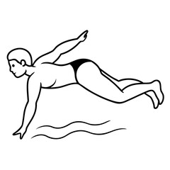 Swimmer Diving Pool Line Art.