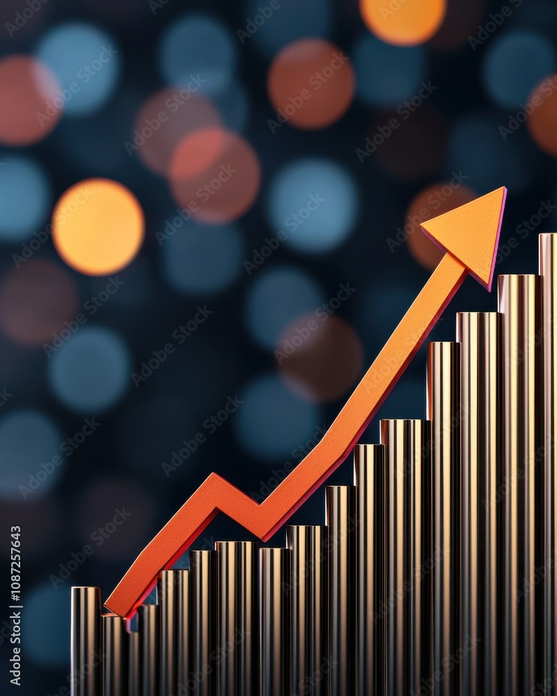 Poster a vibrant graph with an upward trend, set against a blurred background of colorful lights, symbolizi