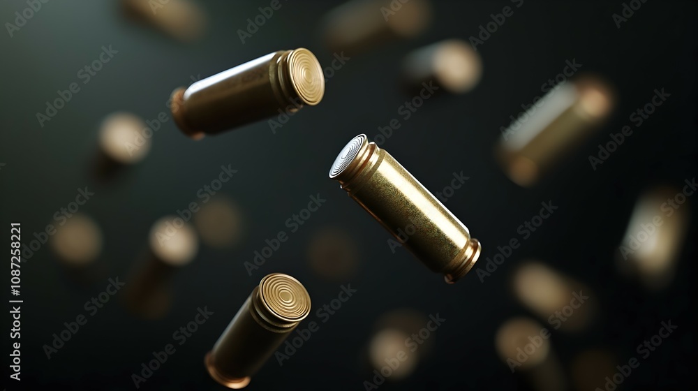 Poster dynamic shotgun shells in motion - captivating cluster of metallic bullets falling with cinematic li