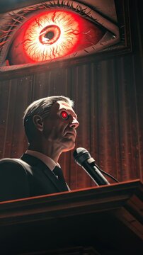 Politician giving speech being controlled