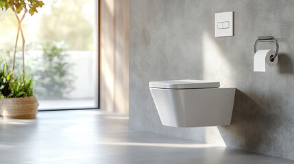 Fototapeta premium Modern toilet interior with toilet and toilet paper holder