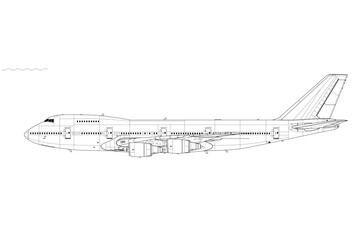 Boeing 747-200. Vector drawing of wide-body jet airliner. Side view. Image for illustration and infographics.