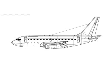 Boeing 737-200 Original. Vector drawing of short range passenger jet airliner. Side view. Image for illustration and infographics.