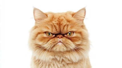 Fototapeta premium Cat with ears back and wide eyes, both angry and surprised, comically isolated against a white background