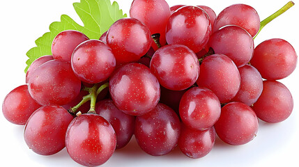 Fototapeta premium Red Grapes with Green Leaf - Realistic Image