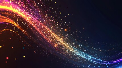 Obraz premium Abstract colorful glowing particles flowing dynamically on dark background.