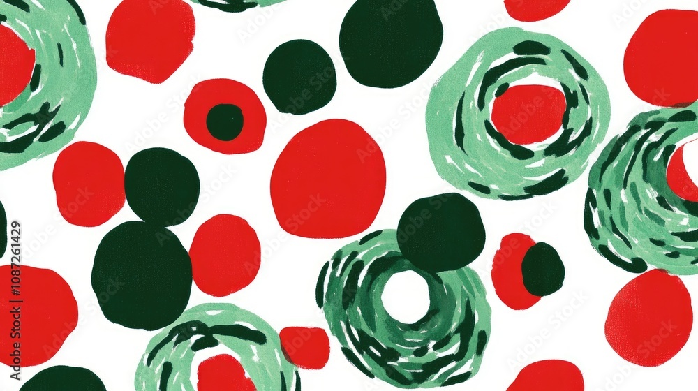 Poster eye-catching seamless pattern with abstract green and red forms, creating a balanced and artistic de