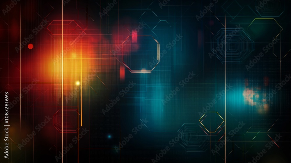 Fototapete beautiful abstract tech background on the theme of modern technology development. bright neon colors
