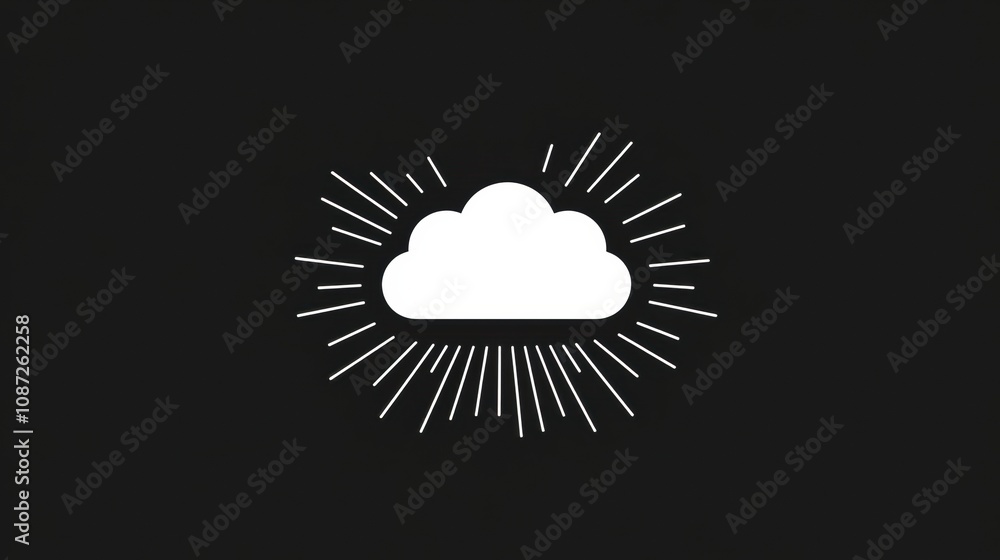 Leinwandbilder a simple cloud icon surrounded by rays, symbolizing various concepts like weather, storage, and conn