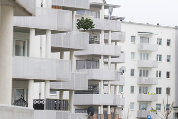 Multi-family apartment block with lots of windows