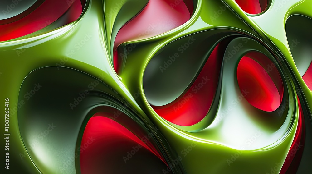 Poster green and red abstract shapes arranged in a fluid, seamless pattern, bold and versatile for trendy t