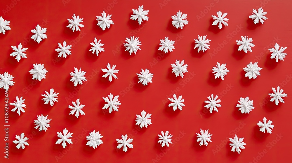 Poster Minimalist Christmas paper design with a red background and subtle white snowflake patterns