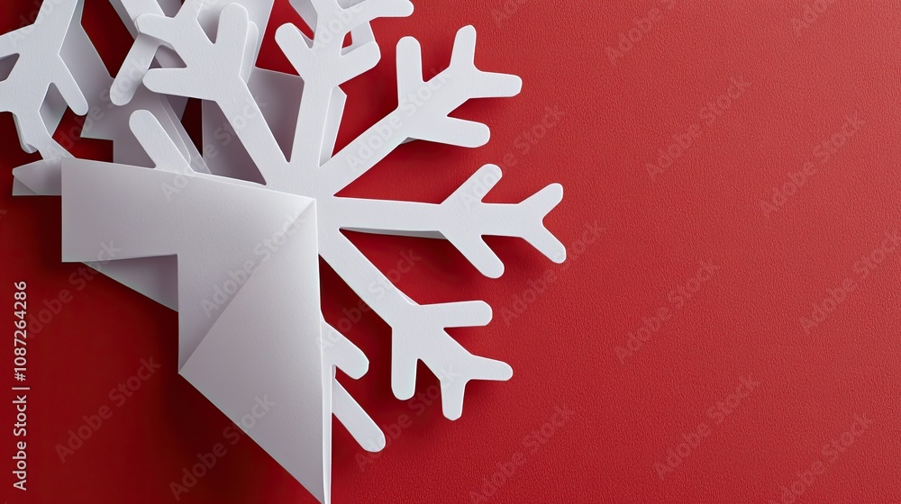 Poster Minimalist Christmas paper design with a red background and subtle white snowflake patterns