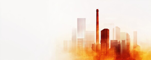 Fototapeta premium Abstract skyline silhouette with warm color tones and misty atmosphere.