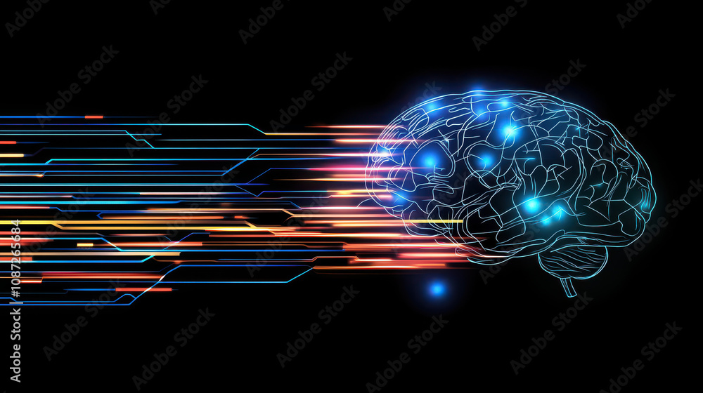 Poster artificial intelligence concept with brain and digital lines
