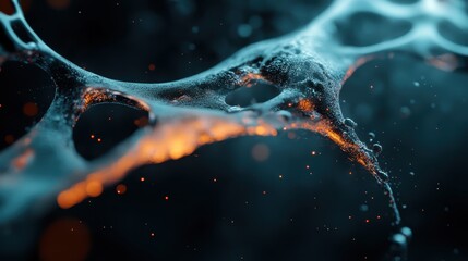 A dynamic, flowing blue mesh structure with orange lights emanates an ethereal quality, evoking connections and a sense of infinite possibilities.