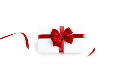 Elegant White Gift Box with Red Ribbon Bow, Perfect for Holiday, Birthday, or Anniversary Celebrations