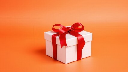 Obraz premium Elegant White Gift Box with Red Ribbon Bow Perfect for Special Occasions, Birthdays, or Holidays