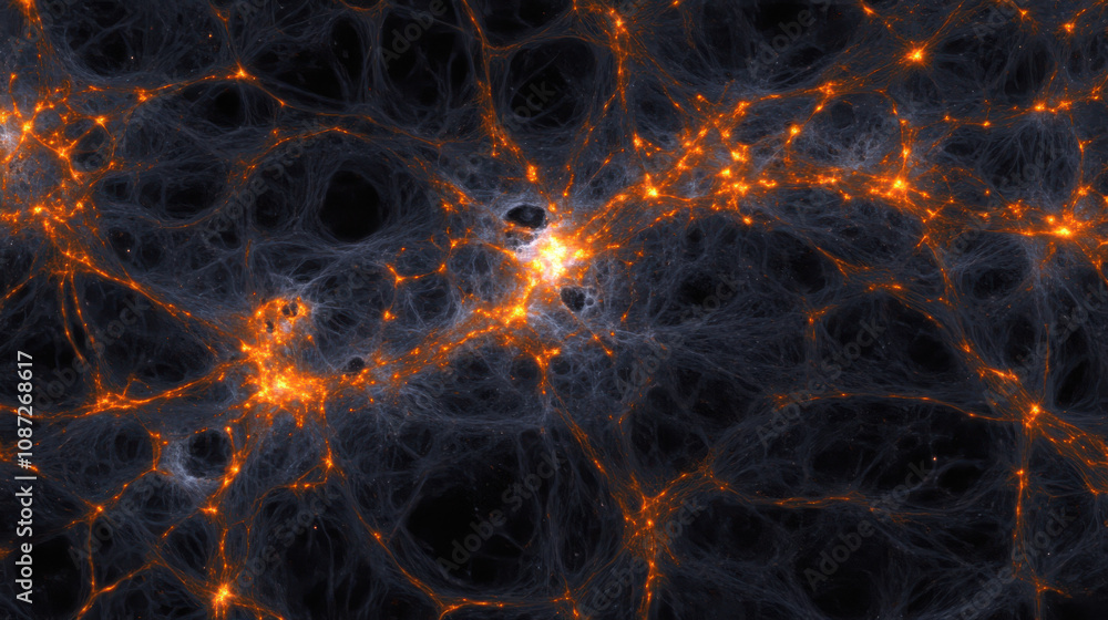 Poster dynamic composition of glowing particles in cosmic network