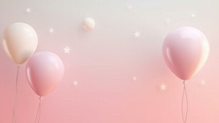 Enchanting Pastel Balloons Floating in a Dreamy Pink Sky, Perfect for Celebrations, Invitations, and Whimsical Designs