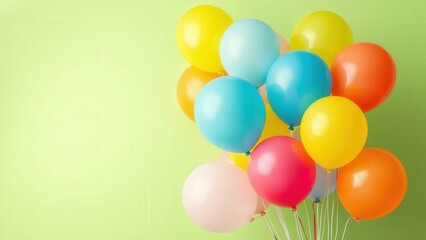 Brighten Up Your Celebrations with a Bundle of Colorful Balloons against a Green Background, Perfect for Birthdays, Parties, and Festive Occasions