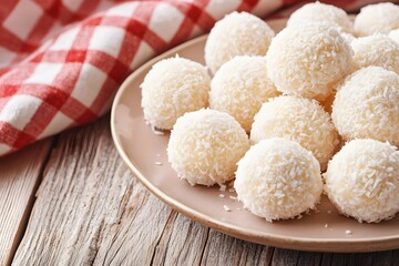 Homemade coconut candies. Selective focus
