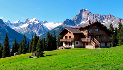 Fototapeta premium Luxury Chalet with Panoramic Mountain Views.