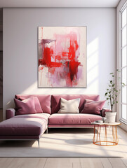 Abstract Red Pink Canvas Art Print Modern Living Room Decor Pink Sofa Interior