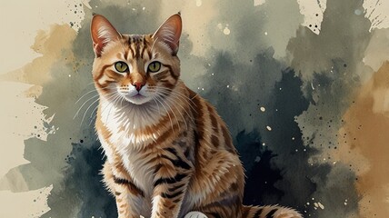 Watercolor Illustration of a Coquette Cat: Elegant Animal Art