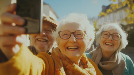 Happy older friends in summer