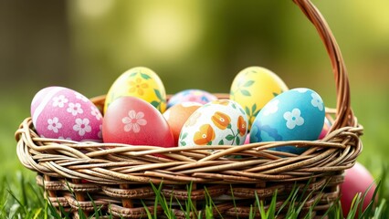 Brightly Colored Easter Eggs in a Basket Perfect for Spring Celebrations and Decorations
