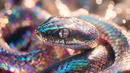 Fototapeta premium A Close-Up of a Glittering Snake