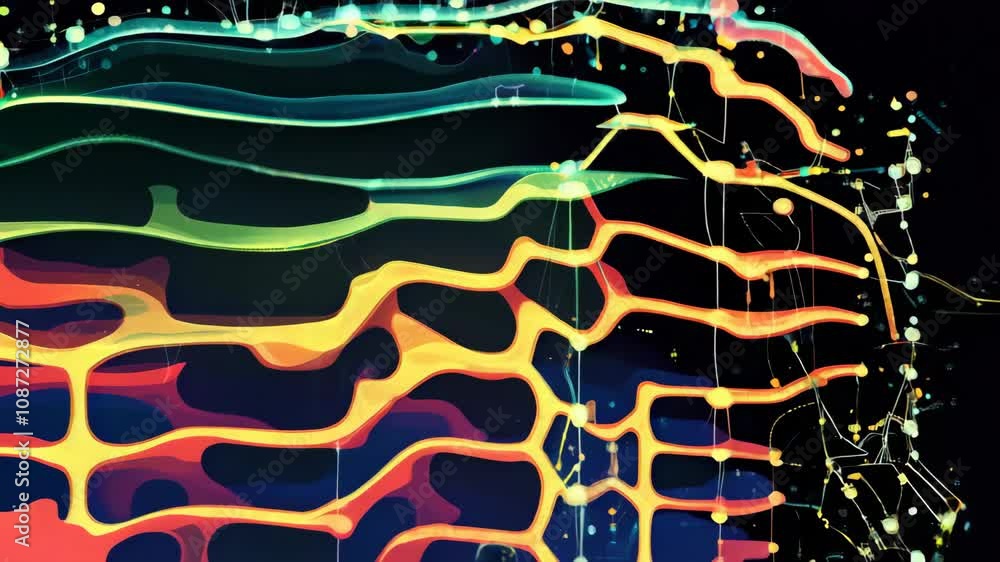 Poster colorful wave form is growing and expanding on a black background. this abstract animation is perfec
