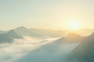 Obraz premium A breathtaking view of misty mountains illuminated by the golden sunlight at dawn, showcasing nature's tranquility and beauty. Generative AI