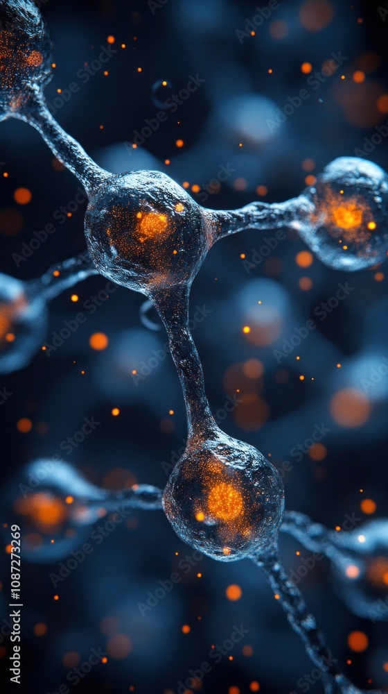 Poster close-up view of interconnected cells with glowing elements.