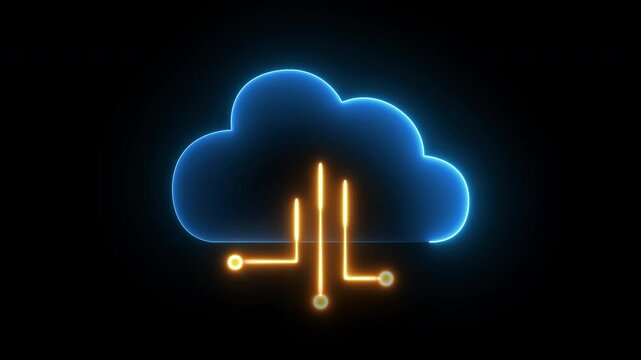 Technology data transformation concept. Glowing neon line of cloud computing icon for download and upload database of business. Global internet connection, digital marketing, Financial and big data.