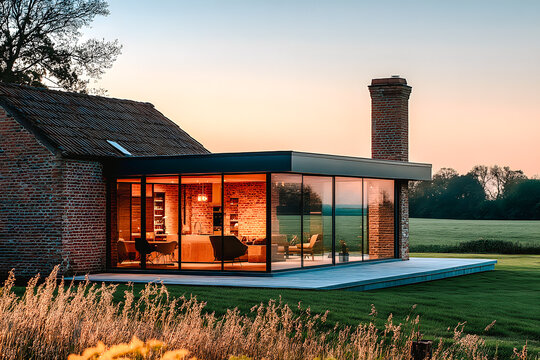 V&eacute;randa en aluminium adoss&eacute;e &agrave; une maison